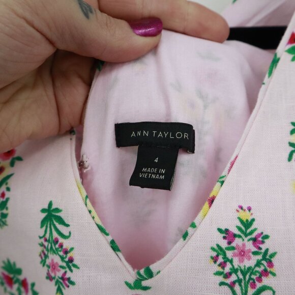 Ann Taylor Linen Sheath Dress Womens 4 Pink Twee Feminine Romantic Bloomcore - Picture 3 of 16